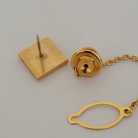 Louis Vuitton LV Tie Necktie Pin Gold Tone Logo Square Vintage Small - Picture 3 of 5